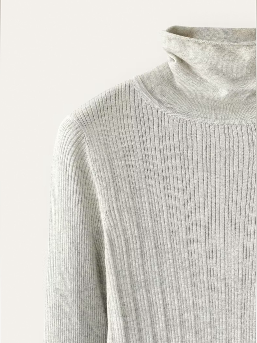 Poetry Silk & Cashmere Blend Ribbed Sweater Ecru Grey - Picture 3 of 5
